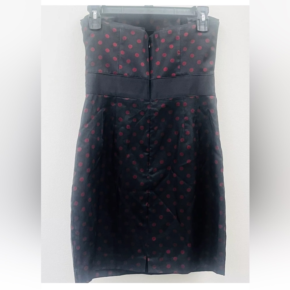 White House Black Market | Silk Black & Red Polkadot Strapless Cocktail Dress 2